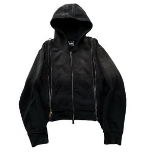 Sweat à capuche pour hommes personnalisé poids lourd 500gsm 100 coton vierge lavé à l'acide masque vintage triple fermeture éclair complète strass rivets sweat à capuche pour hommes - Product Image 1