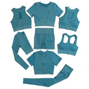 Vente en gros 2025 Vêtements de gym personnalisés pour femmes 6 pièces ensemble d'entraînement soutien-gorge haut court Leggings maille décoration Yoga Fitness porter OEM ODM - Product Image 6