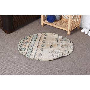 Alfombra Turca Vintage Estilo Bohemio Beige Azul Patchwork Diseño 2,3 x 2.3ft Material de Lana con Respaldo de Látex para Cabecera de Entrada - Product Image 3