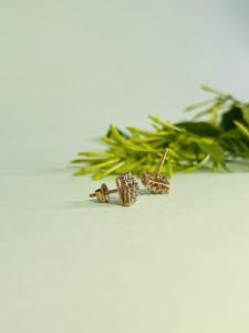 ต่างหูเช็คโรสโกลด์14K สุดหรูต่างหูเพชรต่างหูเพชรธรรมชาติทรงเอชไอทรงกลมแวววาว I1 SI3เครื่องประดับสุดหรูสำหรับผู้หญิงขายส่ง - Product Image 4