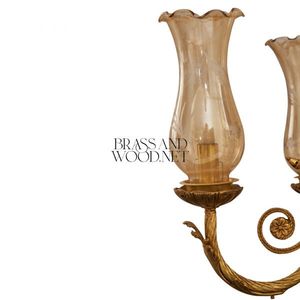 Luxury Classic Bronze Candelabra with Gold Finish, Marble Base, and Antique Amber <b>Glass</b> Shades - Product Image 4