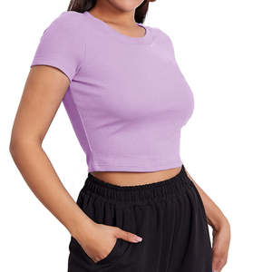 Respirant 2024 personnalisé OEM décontracté femmes solide blanc haut court t-shirt femmes été à manches courtes haut court t-shirt - Product Image 3