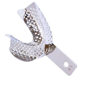 Venta al por mayor de bandejas de impresión dental de acero inoxidable alemán bandejas de dientes con patrón ovalado para placa dental/Embalaje de platos de material metálico - Product Image 3