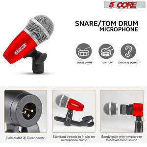 5Core Drum Mic Kit 9 Pcs Kick Bass Tom Snare Dynamic <b>Microphone</b> Instrument Mics Set - Product Image 3