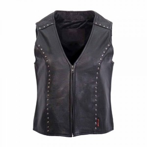 2025 OEM Original noir cuir de vachette femmes gilet grande taille sans manches clouté détails hiver chauffé moto gilets - Product Image 1