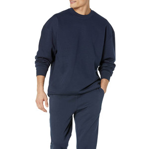 Sudadera de Cuello Redondo Azul Marino para Hombre, Corte Regular, 100% Algodón, Felpa, Estilo Casual, Color Sólido, Manga Larga, Tejida, para Invierno - Product Image 4