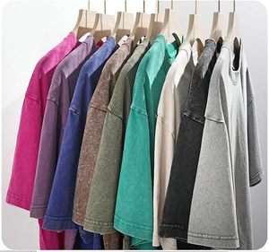 Camisetas básicas sólidas Unisex Vintage, camisetas de algodón pesado de gran tamaño para hombres, ropa de entrenamiento holgada informal hecha de punto - Product Image 5