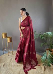 Collection Saree en tissu de soie doux de créateur traditionnel indien avec travail de broderie Zari pour les femmes vêtements de mariage - Product Image 3