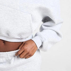 Ropa deportiva gris de alta calidad para mujer, Jersey holgado, Sudadera con capucha recortada, Material transpirable antiarrugas, parte delantera para ropa de calle de gimnasio - Product Image 6