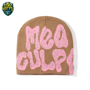 Gorros de calidad superior con logotipo personalizado al por mayor, gorro de calavera cálido para invierno con diamantes de imitación, gorro de punto con gráfico de letras Unisex - Product Image 6