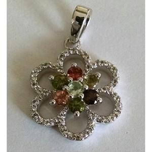 Multi-<b>Stone</b> Round Flower Pendant Fine Charms & Pendants 925 Silver Luxury <b>Memorial</b> Product - Product Image 1