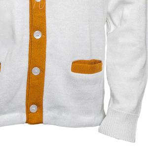 1922 Sorority |Sigma| |Gamma| |Rho| Women's V neck Custom Acrylic <b>Cardigan</b> White & Yellow Chenille Embroidered Logo <b>Button</b> - Product Image 5