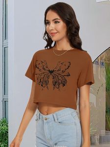 Tops cortos de invierno para mujer Blusa informal de algodón/poliéster/Rayón/Spandex con manga corta y cuello redondo Camiseta holgada - Product Image 2