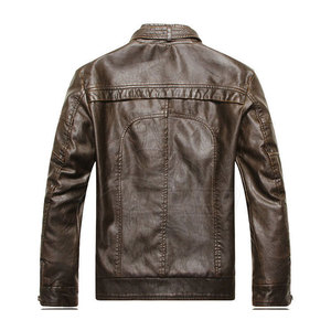 Veste en cuir de chèvre marron personnalisée à la mode à manches longues, veste en cuir véritable teint en marron, patchs personnalisés pour hommes - Product Image 2