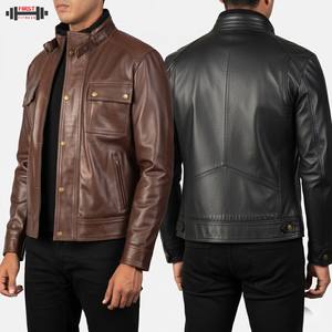 Veste en cuir pour homme de haute qualité, style streetwear personnalisé, manches longues, bomber de course, imperméable et coupe-vent - Product Image 4