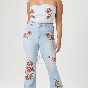 Tallas grandes Floral Denim Tube Top 2025 Precio bajo Alta calidad Transpirable Mujeres Denim Jeans Tube Top camisa de mujer al por mayor - Product Image 1