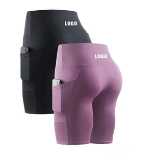 Vente en gros de shorts d'entraînement pour femmes sans couture pour le levage de la hanche shorts de fitness yoga taille haute à séchage rapide avec poches fabriqués au Pakistan 2025 - Product Image 2