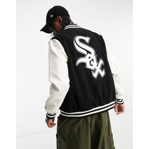 Veste universitaire personnalisée, manches fendues, broderie chenille, logo, veste de baseball, contraste noir et blanc, veste universitaire - Product Image 4