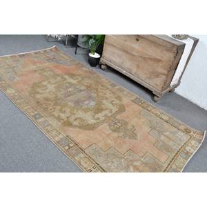 Tapis vintage 4x8 pieds orange beige en laine écologique à poils moyens, fait main, grande surface, design patchwork rectangulaire Tabriz pour adolescents - Product Image 4