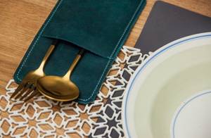 Soporte de cubiertos de cuero clásico para mesa de restaurante, organizador de utensilios portátil, rollo para configuración de mesa - Product Image 6