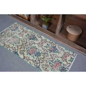 Alfombra Turca Vintage de 2x4.3 pies, Alfombra de Lana Azul Abstracta - Product Image 4