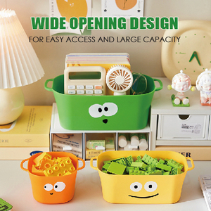Panier de rangement de bureau mignon en forme de dessin animé avec double poignée, organisateur empilable en PP pour bureau, salle de bain, cuisine, chambre d'enfant - Product Image 3