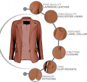 Chaquetas de mujer de alta calidad al por mayor, chaqueta de piel coñac, abrigo informal de piel auténtica OEM para mujer, abrigo de manga larga con logotipo personalizado - Product Image 6