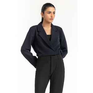 Blazer de smoking court bleu marine 224-210-024, croisé avec boutons et broderies, longueur courte, motifs unis et imprimés - Product Image 5