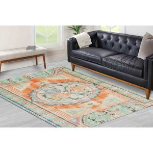 Alfombra Turca Abstracta con Diseño de Rosas: Diseño Vintage en Naranja Suave, Alfombra de Chenilla - Product Image 1