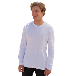 Men <b>White</b> <b>Heavyweight</b> Long Sleeve Crew Neck <b>T</b> <b>Shirt</b> 100% Luxury Organic Cotton Pre Shrunk GOTS Certified Premium Classic Fit Tee - Product Image 3
