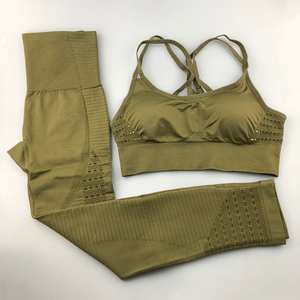 Conjunto de Yoga sin costuras de dos piezas para gimnasio, Fitness, traje de entrenamiento Adelgazante y elegante, conjunto de Yoga, mallas de Fitness para mujer y sujetador superior - Product Image 1