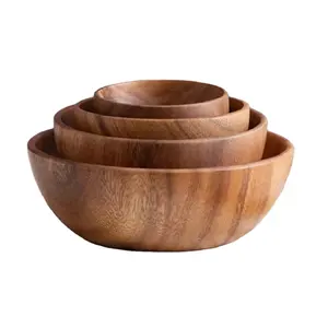 Premium Quality Acacia Wooden Salad Bowl for Home and Wedding Use from Indian Supplier of Wooden Bowl