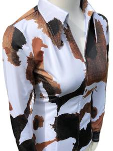 Vaquera hecha a mano Western Show Shirt Tela elástica de cintura alta con estampado de océano - Product Image 2