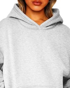 Light Grey Pullover Hoodie <b>Womens</b> Oversized Warm <b>Fleece</b> Sweatshirt With Hood Casual Winter Wear Soft Fabric Kangaroo Pocket - Product Image 4