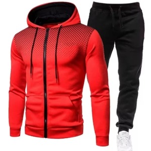 Autumn/Winter New European and American Solid Color Wool Sports Pants Men's Casual Zipper Sports <b>Hoodie</b> Set Running Set - Product Image 1