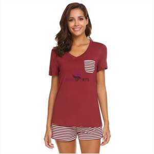 Ensemble de nuit 2 pièces en coton rayé à manches courtes pour femme - Product Image 5