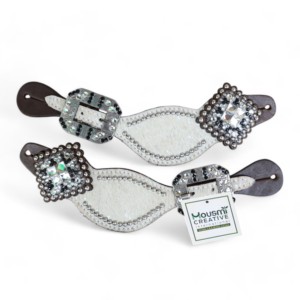 Juego de cuello de cabeza y pecho de cuero occidental hecho en fábrica: cuero de vaca metálico plateado blanco - Product Image 5