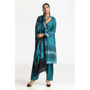 ชุดสูทผู้หญิง 3 ชิ้น ผ้าซาตินแจ็คการ์ดสีน้ำเงิน ตกแต่งกระดุม ความยาวระดับข้อเท้า ทรงปกติ เหมาะสำหรับใส่ทำงานหรือในช่วงฤดูร้อน - Product Image 3