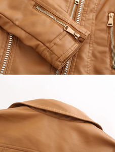 Chaqueta de cuero de talla grande para mujer, chaquetas cortas clásicas con cremallera para motocicleta, abrigo básico de cuero para Otoño e Invierno para mujer, chaquetas de cuero - Product Image 6
