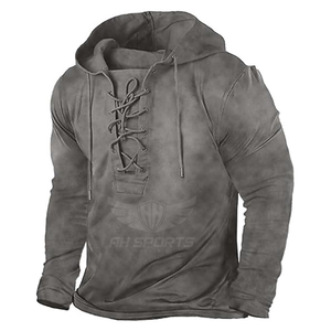 Chandails vintage légers de couleur unie personnalisables pour hommes avec des cravates Sweats à capuche à manches longues pour une utilisation décontractée en plein air automne hiver - Product Image 3