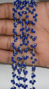 Chaîne de perles bleu roi de 3 mm, plaquée or, enveloppée de fil, pour la fabrication de bijoux, vendue au mètre - Product Image 4
