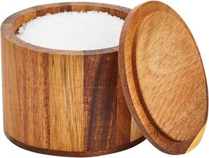 Sel en bois avec couvercle pour cuisine, comptoir, boîte de rangement ronde avec couvercle amovible pour épices, brun foncé (3.5x3 po) - Product Image 6