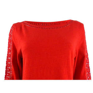 Cardigan Casual da Donna Charter Club, Stile Bohémien con Inserti all'Uncinetto, Stampa Floreale Rossa, Asimmetrico con Bottoni e Pizzo, Taglia Piccola - Product Image 3