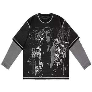 เสื้อยืดแขนยาวแขนสองชั้น100% ผ้าฝ้ายแนวสตรีทเสื้อยืดวินเทจเสื้อยืดโลโก้ที่กำหนดเองเสื้อยืดสำหรับทุกเพศ - Product Image 1