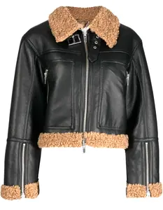 Women Winter Faux Fur Leather Jacket Large Lapel Shearling customize warm Motorcycle Jacket