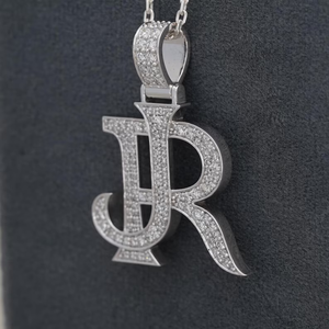 Collar de Hip Hop de Lujo con Colgante de Letra JR con Diamantes de Imitación VVS Moissanite y Plata 925 - Product Image 2
