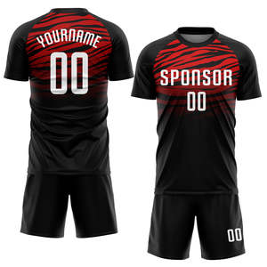 <b>High</b> Quality Custom Sponsor Sublimation Black Red Sportswear Soccer Jersey Cheap Low Moq Raglan Sleeves Retro Vintage - Product Image 1