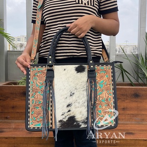 Luxury Top Quality Hand <b>Tooled</b> Leather Tassel <b>Tote</b> <b>Bag</b> for Women's Vintage Elegant Genuine Cowhide Leather 2025 Ladies Handbag - Product Image 1