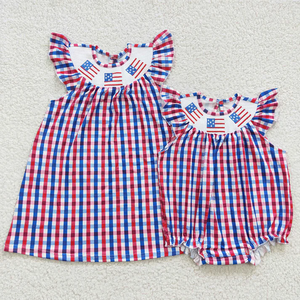 Vestidos de tela a cuadros con volantes para niñas, para el 4 de julio, vestido con volantes para bebés y niñas, 4 de julio - Product Image 1