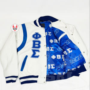 Chaqueta Universitaria Bordada de la Fraternidad Phi Beta Sigma para Hombre |   Chaqueta Universitaria de Lana Bordada con Mangas de Cuero de la Fraternidad PBS - Product Image 5
